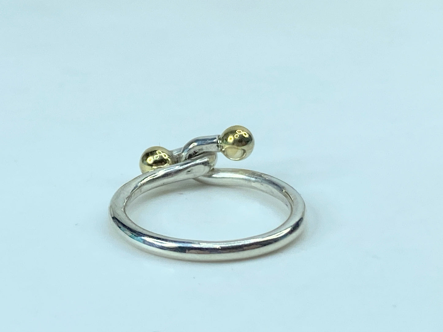 Tiffany & Co. Sterling Silver Gold Ball and Hook Bypass Ring size 7 2.6g JR744