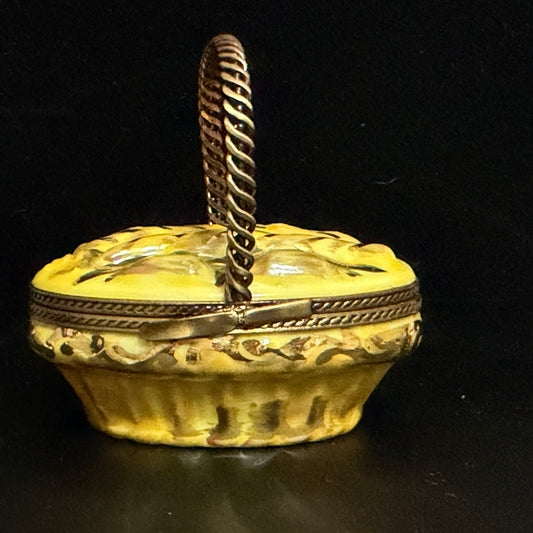 Authentic Limoges Hand Painted Porcelain Bread Basket Trinket Box- A777