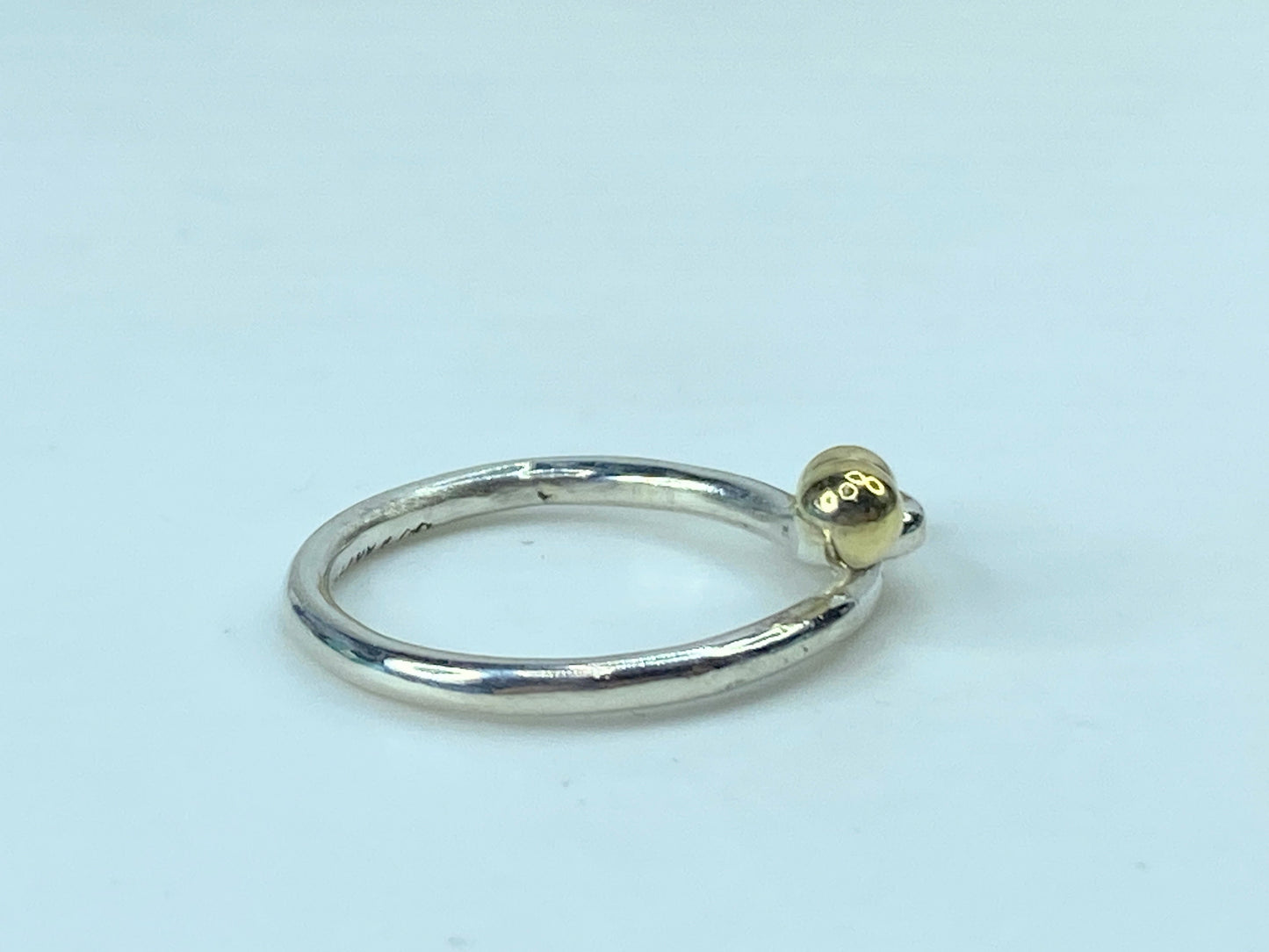 Tiffany & Co. Sterling Silver Gold Ball and Hook Bypass Ring size 7 2.6g JR744