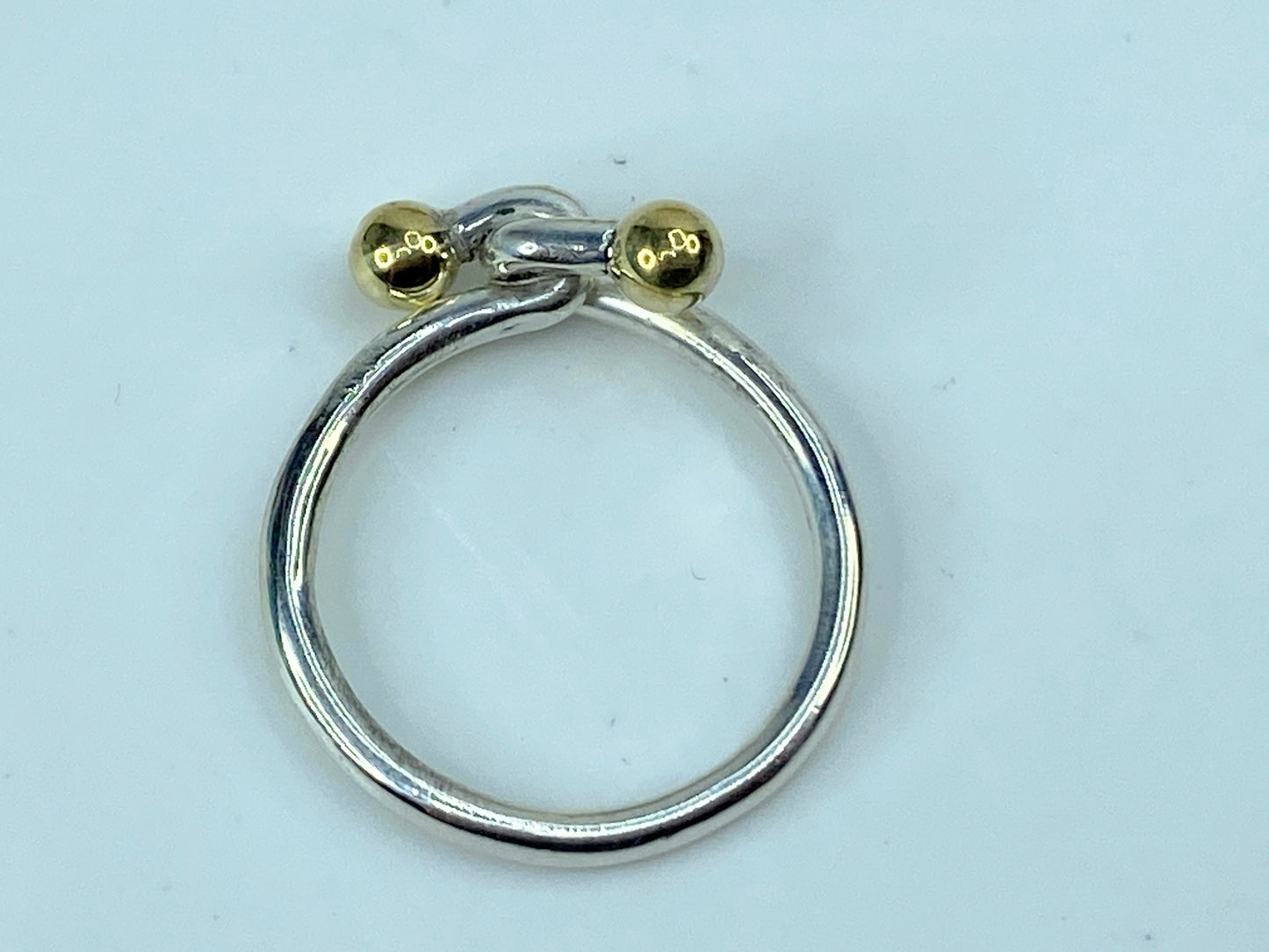 Tiffany & Co. Sterling Silver Gold Ball and Hook Bypass Ring size 7 2.6g JR744