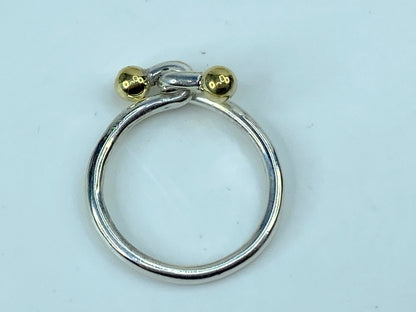 Tiffany & Co. Sterling Silver Gold Ball and Hook Bypass Ring size 7 2.6g JR744