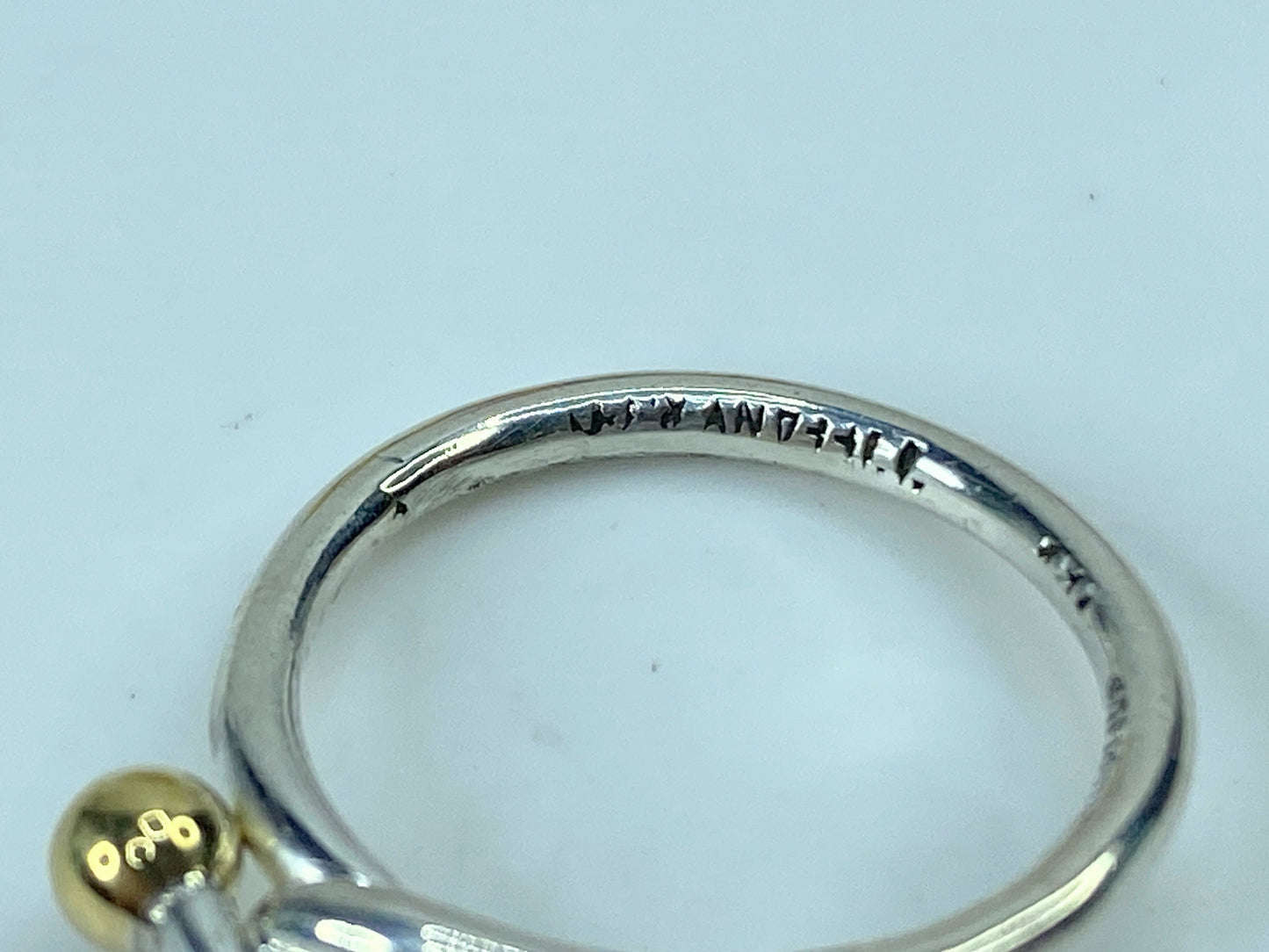 Tiffany & Co. Sterling Silver Gold Ball and Hook Bypass Ring size 7 2.6g JR744