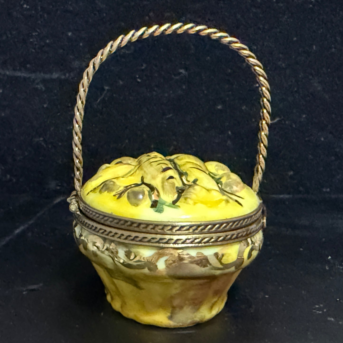 Authentic Limoges Hand Painted Porcelain Bread Basket Trinket Box- A777