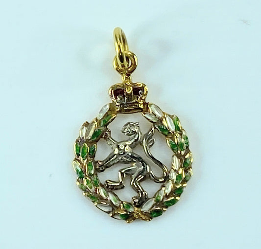 Birmingham 9K English gold Enamel Lion Crest pendant 2.4 g JR120