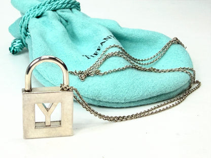 Tiffany & Co. Elsa Peretti Sterling Openable Initial Y Padlock Necklace JR1949