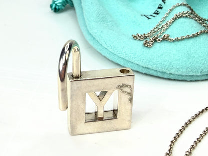 Tiffany & Co. Elsa Peretti Sterling Openable Initial Y Padlock Necklace JR1949