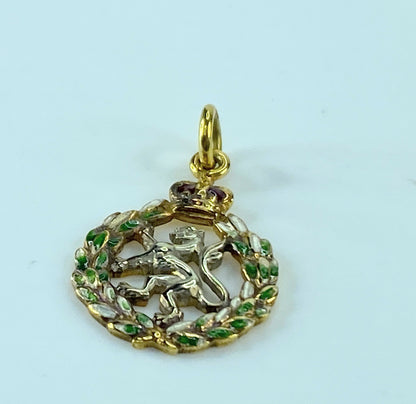 Birmingham 9K English gold Enamel Lion Crest pendant 2.4 g JR120