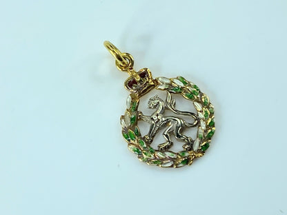 Birmingham 9K English gold Enamel Lion Crest pendant 2.4 g JR120