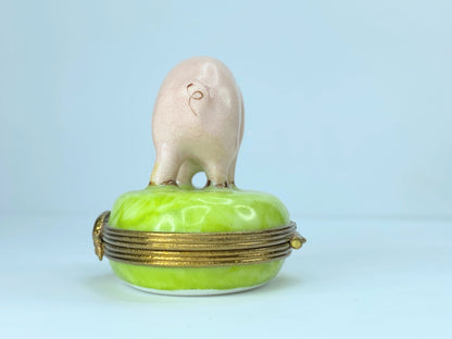 Limoges France Little Piglet in green pasture trinket pig clasp A45