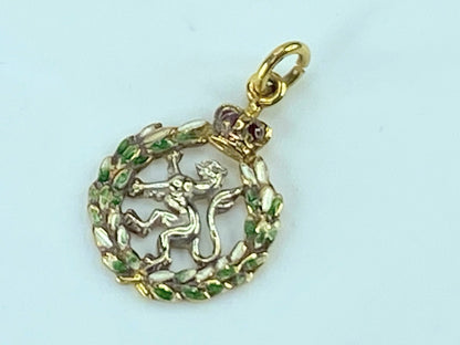 Birmingham 9K English gold Enamel Lion Crest pendant 2.4 g JR120