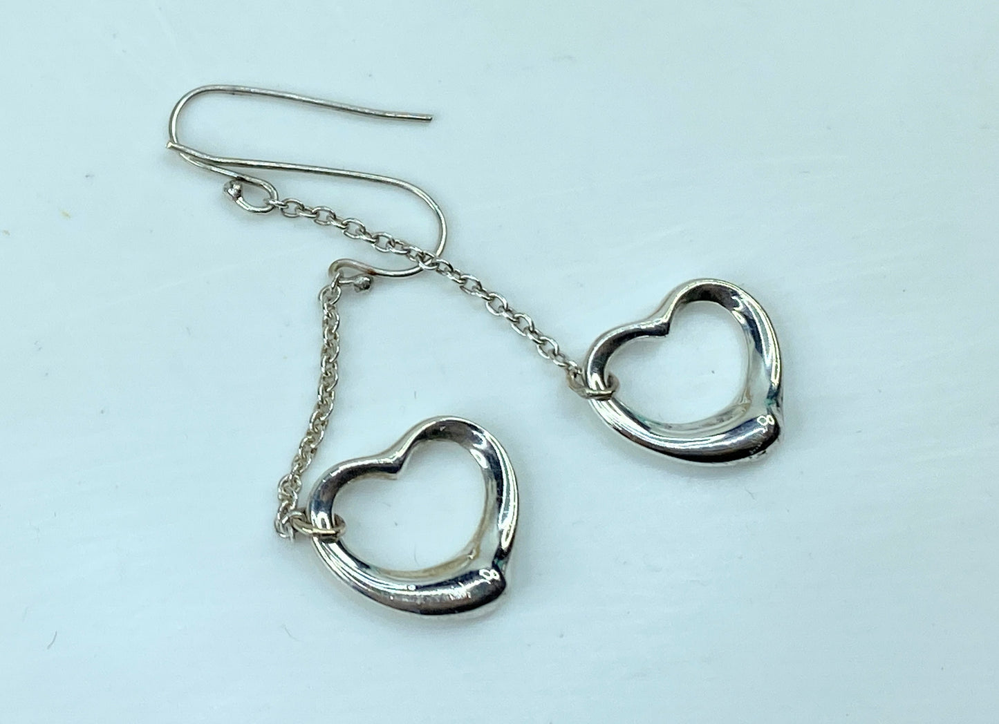 Tiffany & Co. Elsa Peretti Sterling Silver Open Heart Dangle Drop Earrings JR747