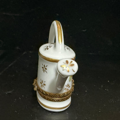 Signed Limoges Hand Painted Watering Can Porcelain Trinket Box A780