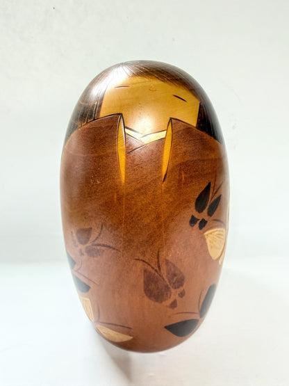 Vintage Kojo Tanaka 田中晃常Japanese Sosaku Kokeshi Floral Wooden Doll Signed A1022