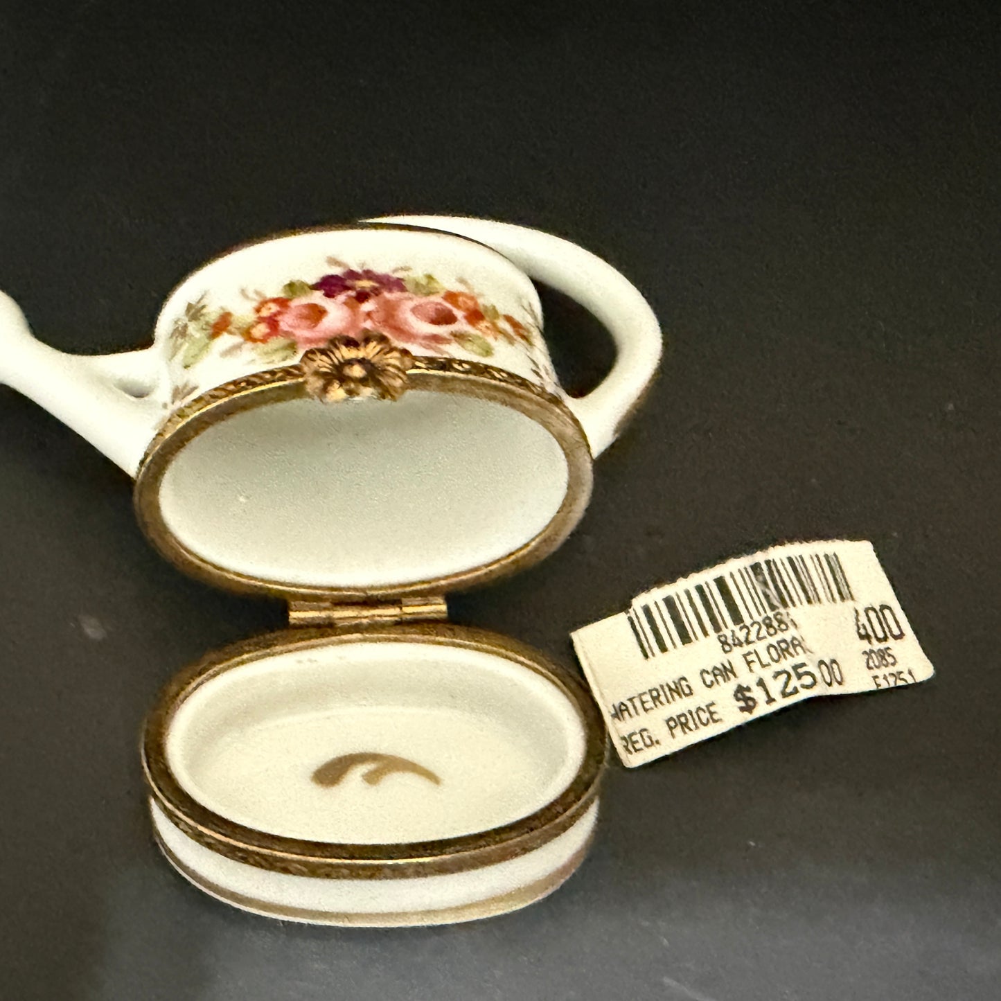 Signed Limoges Hand Painted Watering Can Porcelain Trinket Box A780
