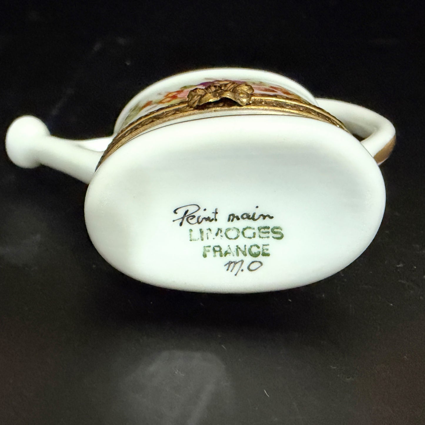 Signed Limoges Hand Painted Watering Can Porcelain Trinket Box A780