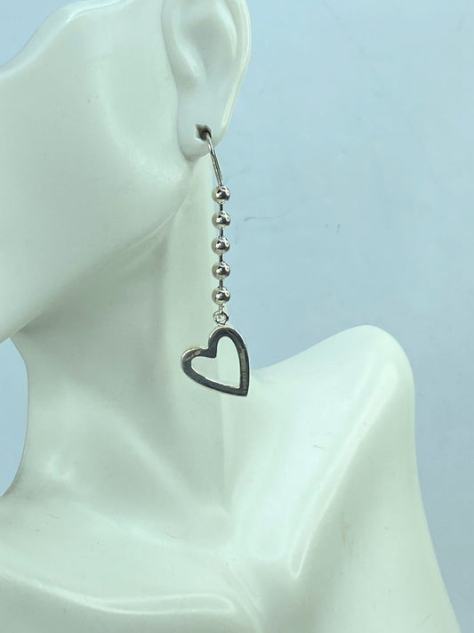 Gucci GUCCI Sterling Silver Drop Open Heart Ball chain Earrings 2 1/8" JR758