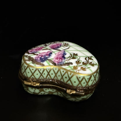 Limoges Heart Trinket Box Grapes Lattice Signed Bertrand HC A781