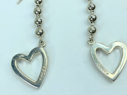 Gucci GUCCI Sterling Silver Drop Open Heart Ball chain Earrings 2 1/8" JR758