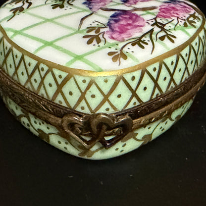 Limoges Heart Trinket Box Grapes Lattice Signed Bertrand HC A781