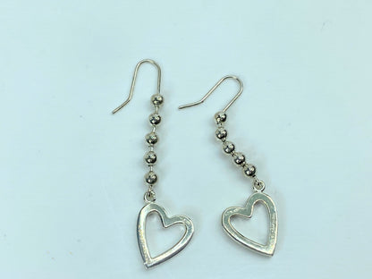 Gucci GUCCI Sterling Silver Drop Open Heart Ball chain Earrings 2 1/8" JR758