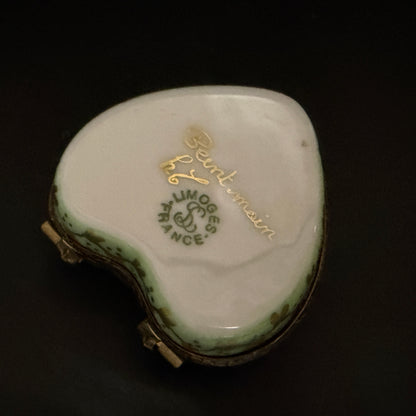Limoges Heart Trinket Box Grapes Lattice Signed Bertrand HC A781