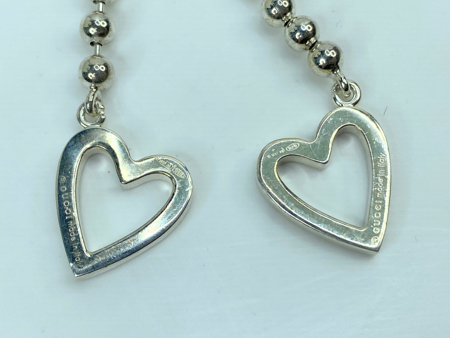 Gucci GUCCI Sterling Silver Drop Open Heart Ball chain Earrings 2 1/8" JR758
