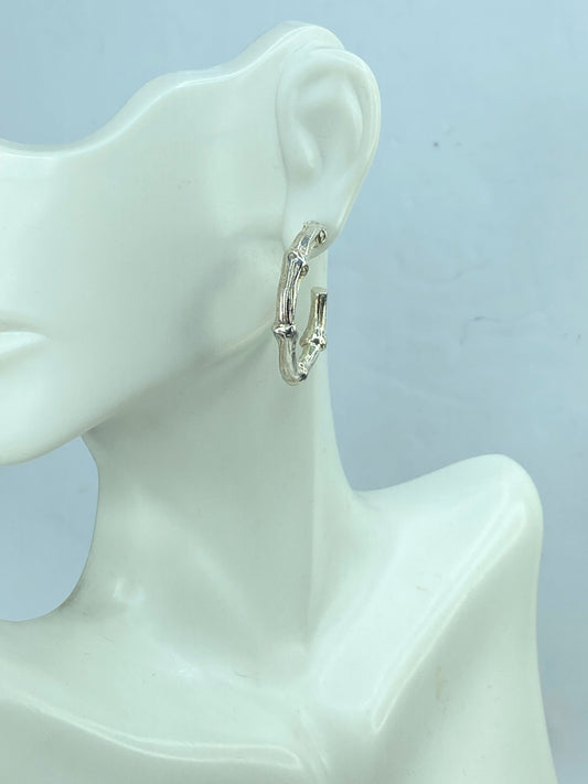 Tiffany & Co Sterling Silver textured Bamboo Earrings Hoops 1 1/8" JR750