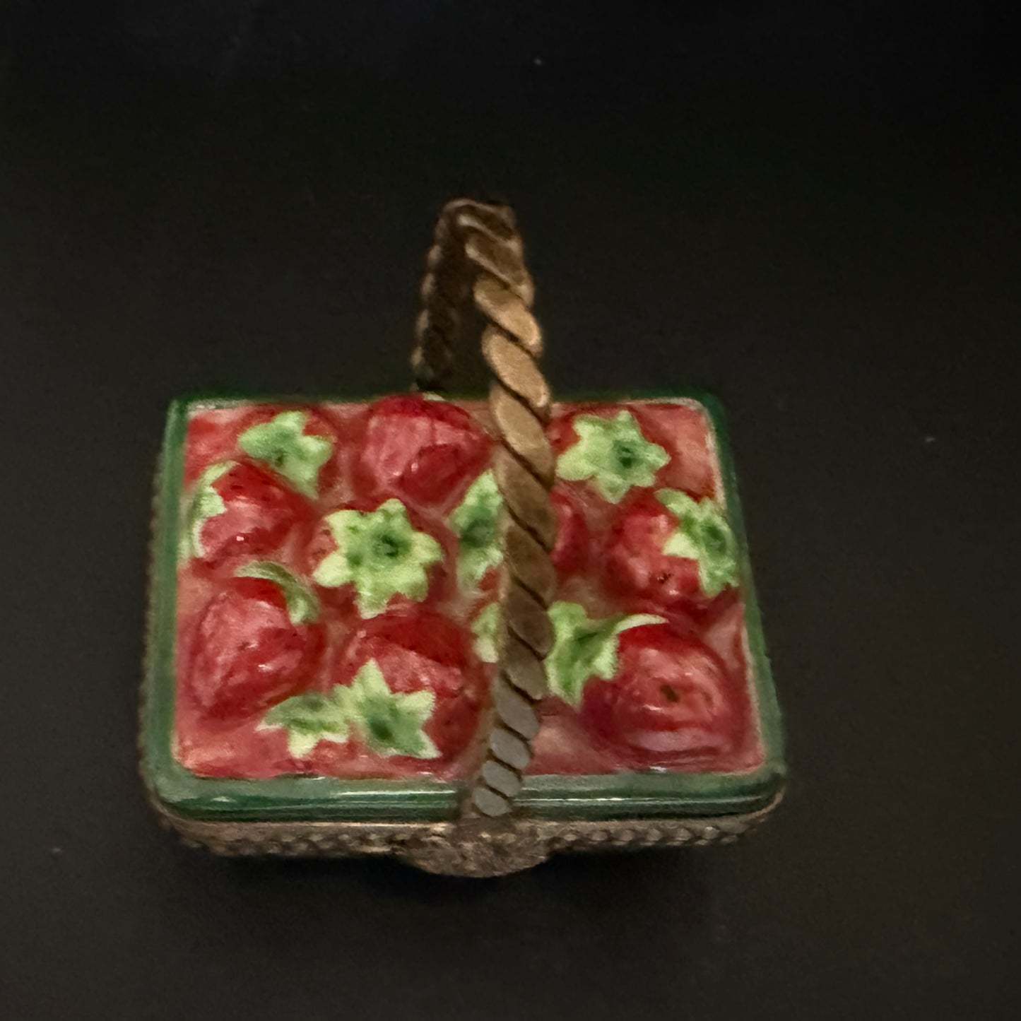 Delightful Strawberry Basket Limoges Box, Hand-Painted with Handle A783