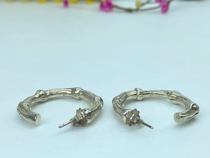 Tiffany & Co Sterling Silver textured Bamboo Earrings Hoops 1 1/8" JR750