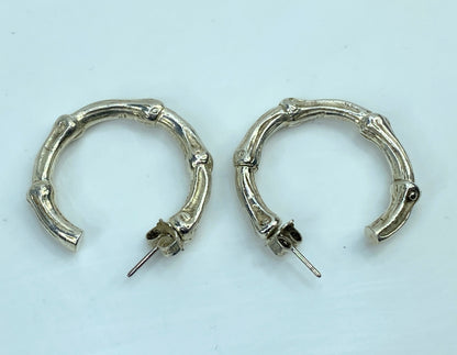 Tiffany & Co Sterling Silver textured Bamboo Earrings Hoops 1 1/8" JR750
