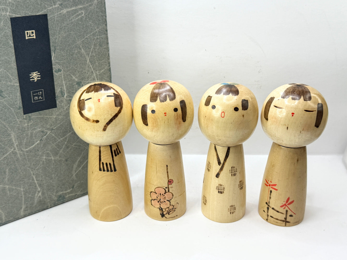 Issetsu Kuribayashi 栗林一雪 "Four Seasons" Creative Kokeshi Doll 4/Set Box A1206