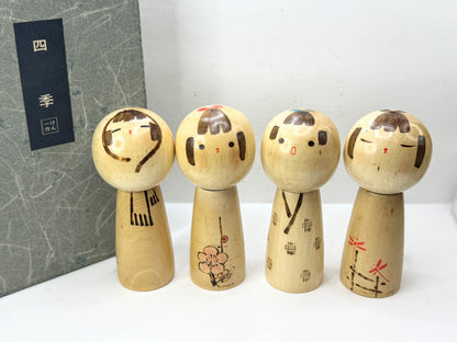 Issetsu Kuribayashi 栗林一雪 "Four Seasons" Creative Kokeshi Doll 4/Set Box A1206