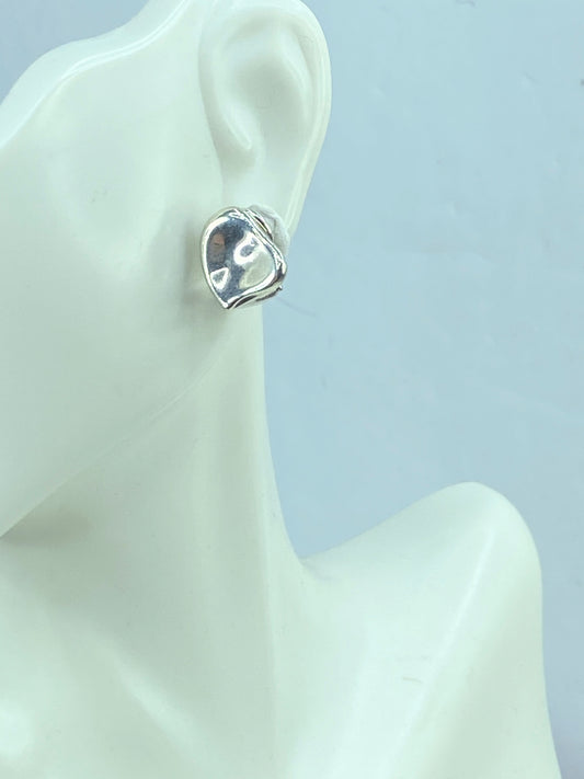 Tiffany & Co Sterling Silver Elsa Peretti Full Heart Stud Earrings 7.3g JR751