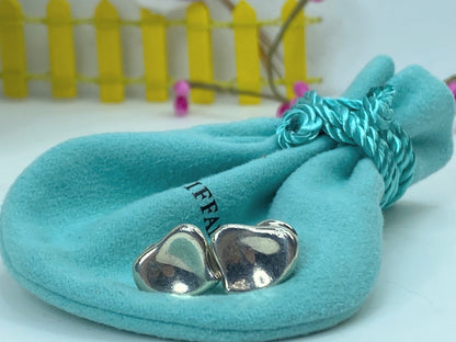 Tiffany & Co Sterling Silver Elsa Peretti Full Heart Stud Earrings 7.3g JR751