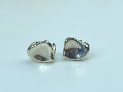 Tiffany & Co Sterling Silver Elsa Peretti Full Heart Stud Earrings 7.3g JR751