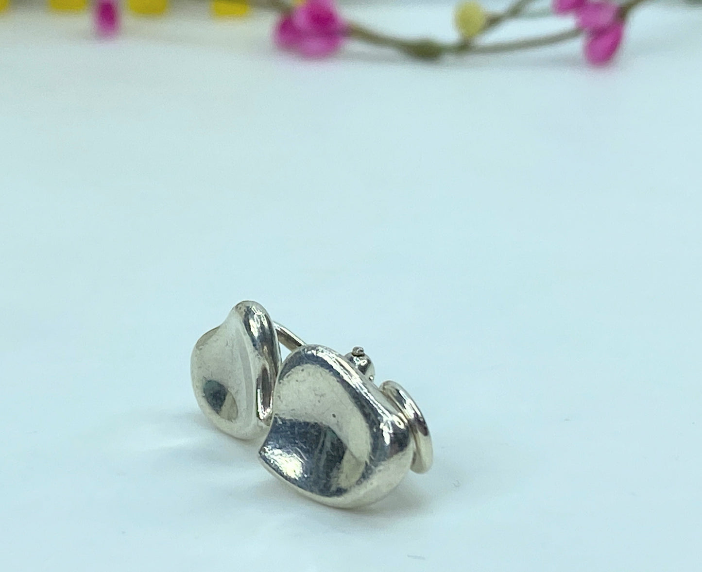 Tiffany & Co Sterling Silver Elsa Peretti Full Heart Stud Earrings 7.3g JR751