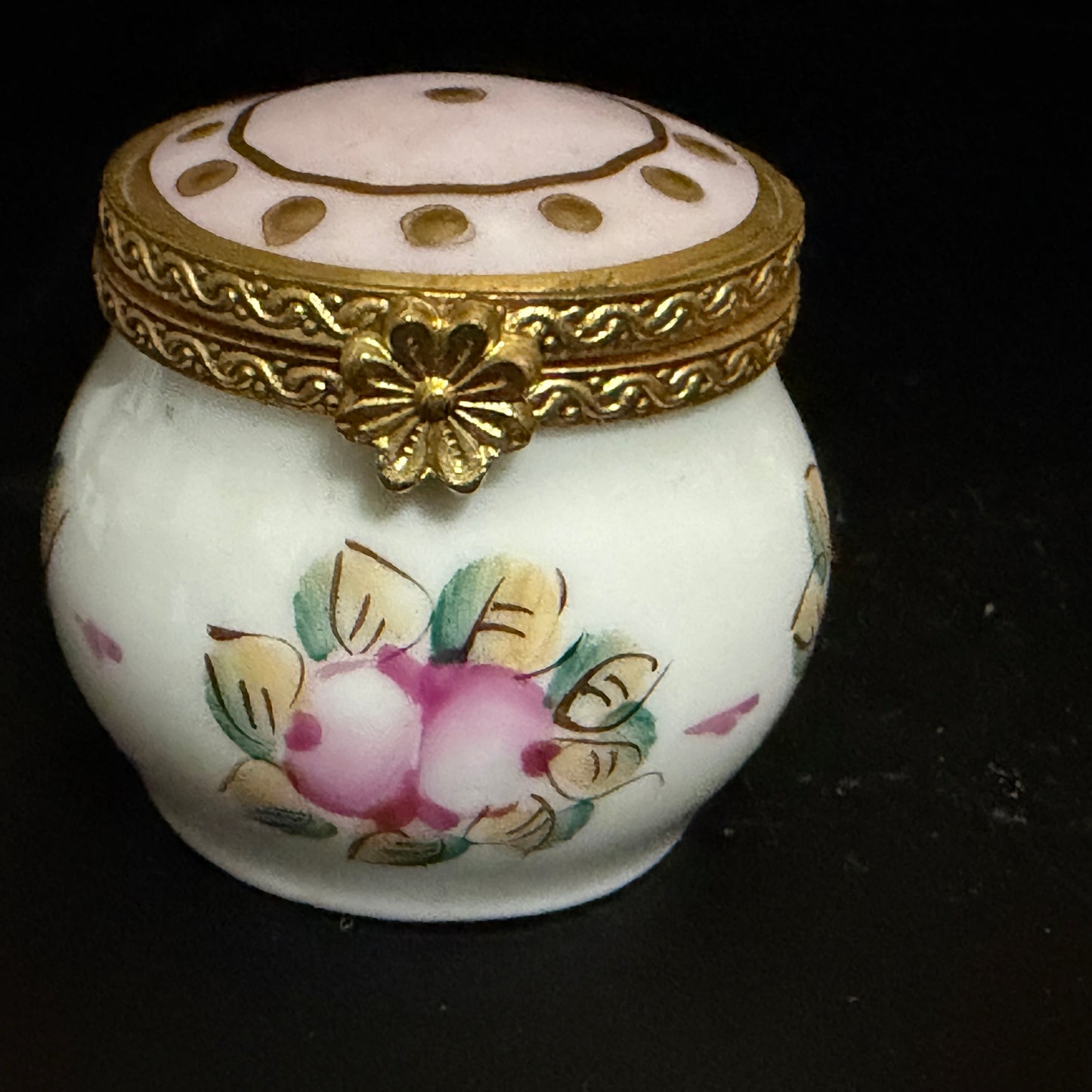Limoges Hand Painted Floral Trinket Box Plum Cherry Clasp Porcelain A785
