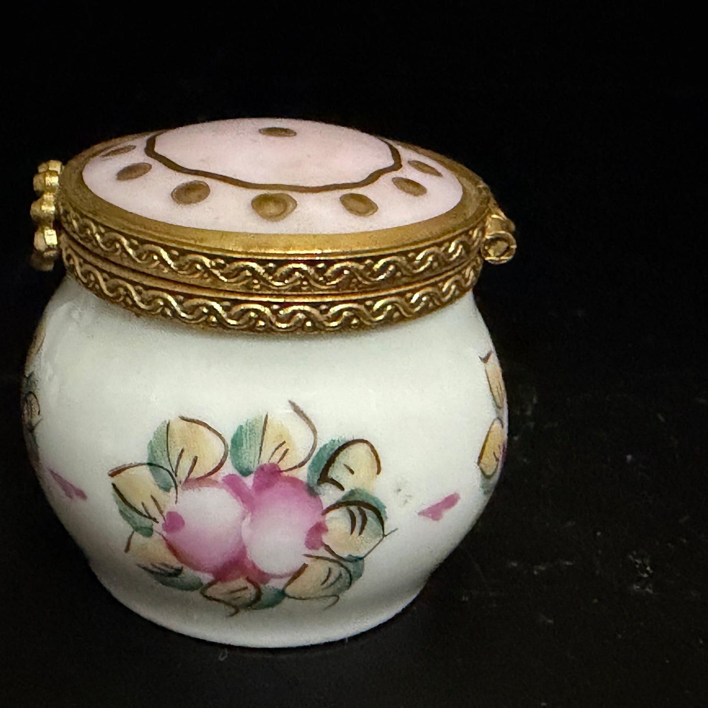 Limoges Hand Painted Floral Trinket Box Plum Cherry Clasp Porcelain A785