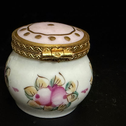 Limoges Hand Painted Floral Trinket Box Plum Cherry Clasp Porcelain A785