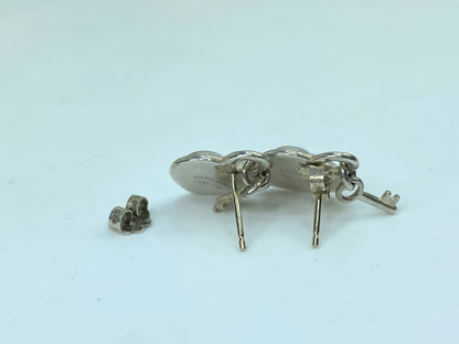 Italy Tiffany & Co. Heart Padlock & Key 925 Sterling Silver post earrings JR752