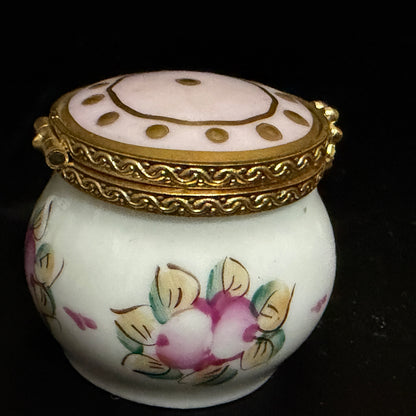 Limoges Hand Painted Floral Trinket Box Plum Cherry Clasp Porcelain A785