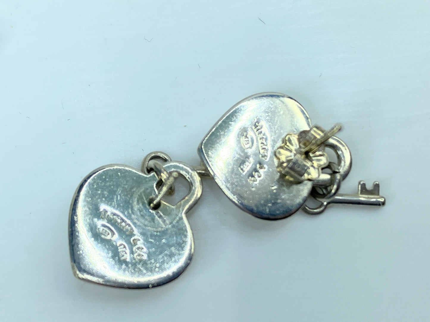 Italy Tiffany & Co. Heart Padlock & Key 925 Sterling Silver post earrings JR752