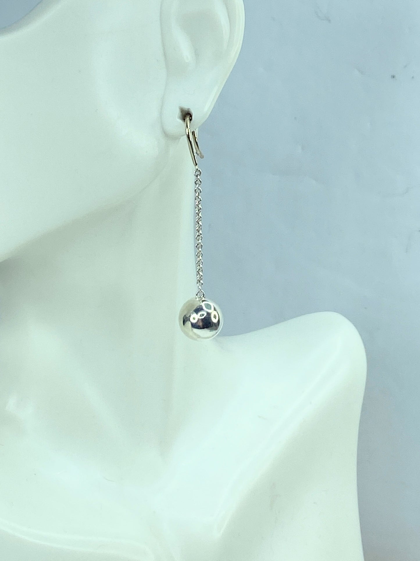 Tiffany & Co. 925 Silver 10mm Bead Ball HardWear Drop Dangle Earring 2" JR754