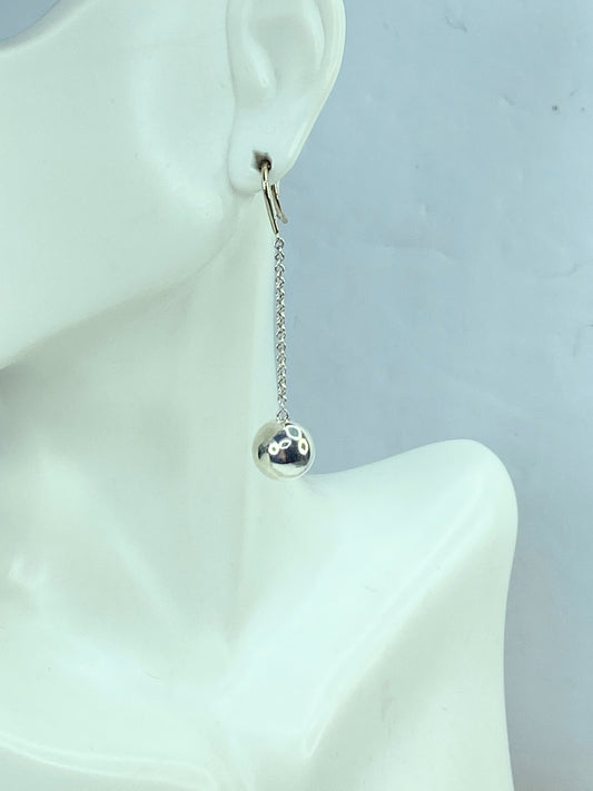 Tiffany & Co. 925 Silver 10mm Bead Ball HardWear Drop Dangle Earring 2" JR754
