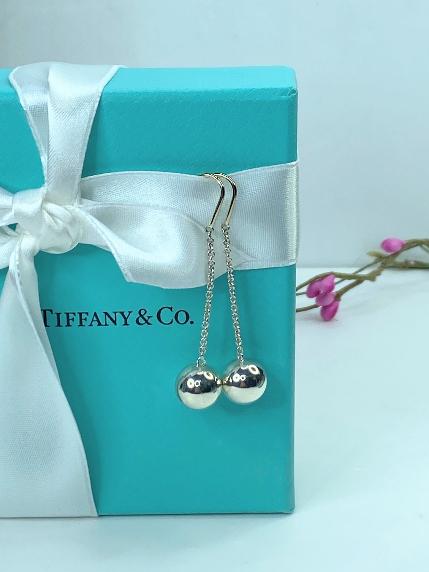 Tiffany & Co. 925 Silver 10mm Bead Ball HardWear Drop Dangle Earring 2" JR754