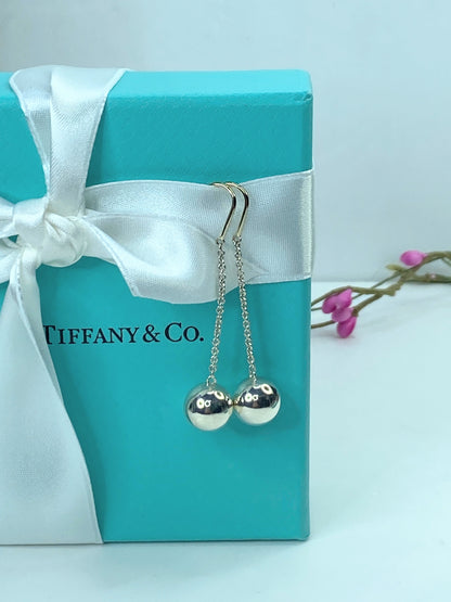Tiffany & Co. 925 Silver 10mm Bead Ball HardWear Drop Dangle Earring 2" JR754
