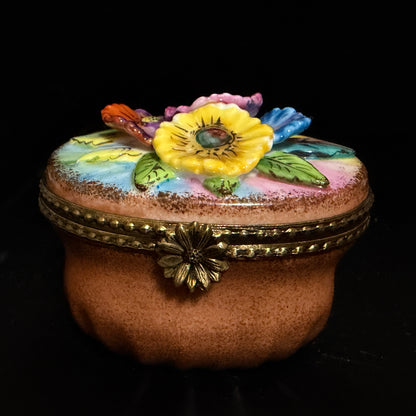 Limoges Peint Main Sculptural Floral Box Ltd edition 8/500 Ornate Gilt A790