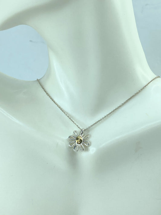 Tiffany & Co Paloma Picasso Daisy 18K Sterling Flower pendant Necklace 16"JR756