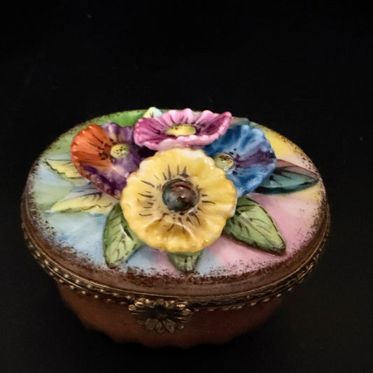 Limoges Peint Main Sculptural Floral Box Ltd edition 8/500 Ornate Gilt A790