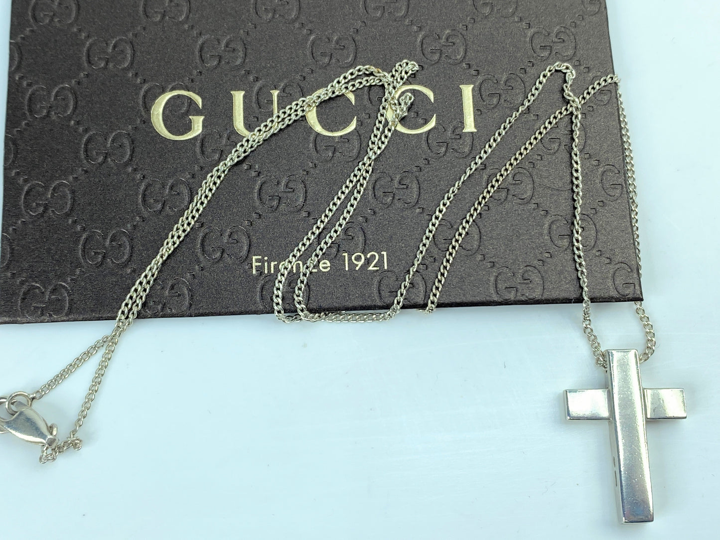 Gucci Vintage Sterling Silver Cross Pendant Unisex Necklace JR757
